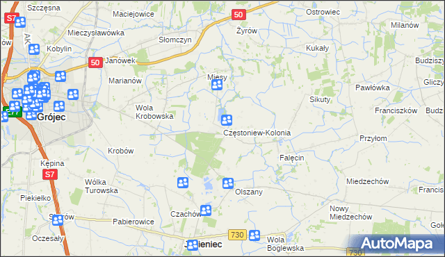 mapa Częstoniew-Kolonia, Częstoniew-Kolonia na mapie Targeo
