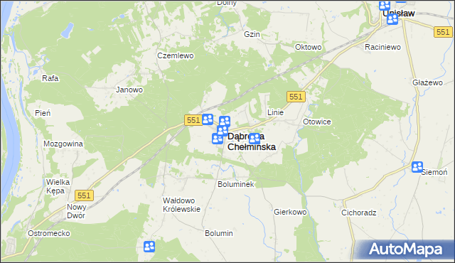 mapa Dąbrowa Chełmińska, Dąbrowa Chełmińska na mapie Targeo