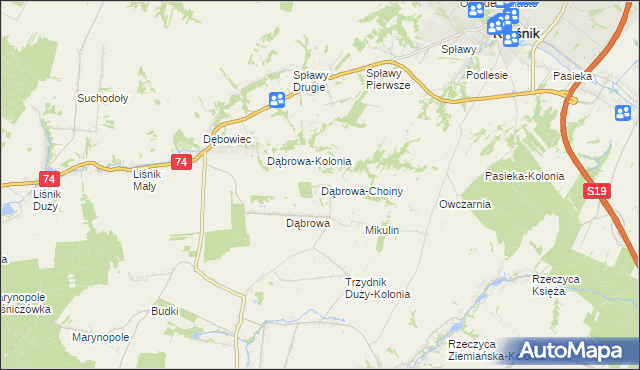 mapa Dąbrowa-Choiny, Dąbrowa-Choiny na mapie Targeo