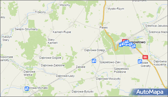 mapa Dąbrowa-Dołęgi, Dąbrowa-Dołęgi na mapie Targeo