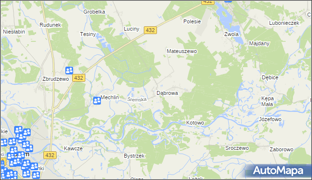 mapa Dąbrowa gmina Śrem, Dąbrowa gmina Śrem na mapie Targeo