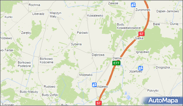 mapa Dąbrowa gmina Strzegowo, Dąbrowa gmina Strzegowo na mapie Targeo