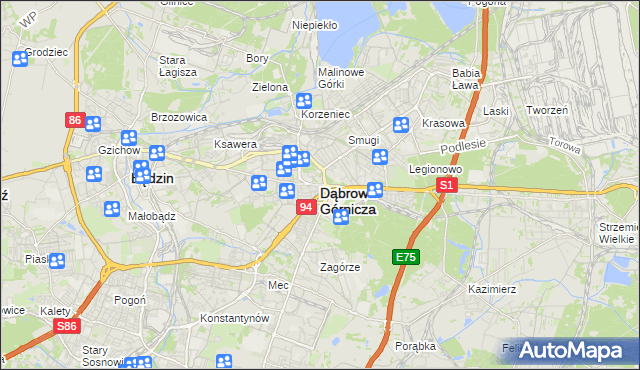 mapa Dąbrowa Górnicza, Dąbrowa Górnicza na mapie Targeo