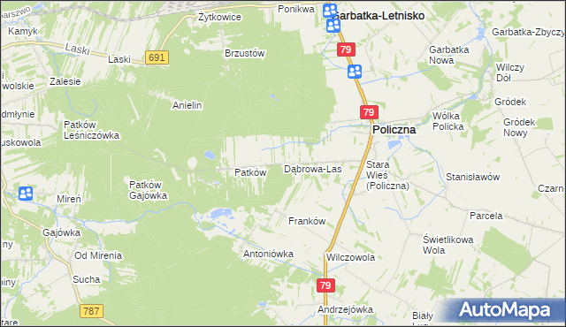 mapa Dąbrowa-Las, Dąbrowa-Las na mapie Targeo