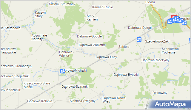 mapa Dąbrowa-Łazy gmina Szepietowo, Dąbrowa-Łazy gmina Szepietowo na mapie Targeo