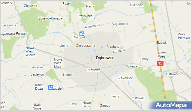 mapa Dąbrowice powiat kutnowski, Dąbrowice powiat kutnowski na mapie Targeo