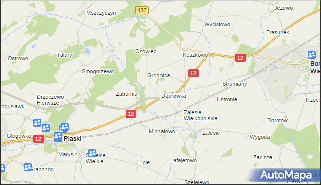 mapa Dąbrówka gmina Borek Wielkopolski, Dąbrówka gmina Borek Wielkopolski na mapie Targeo
