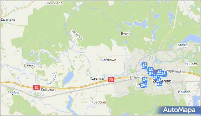 mapa Darskowo gmina Złocieniec, Darskowo gmina Złocieniec na mapie Targeo