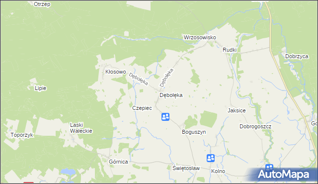 mapa Dębołęka gmina Wałcz, Dębołęka gmina Wałcz na mapie Targeo