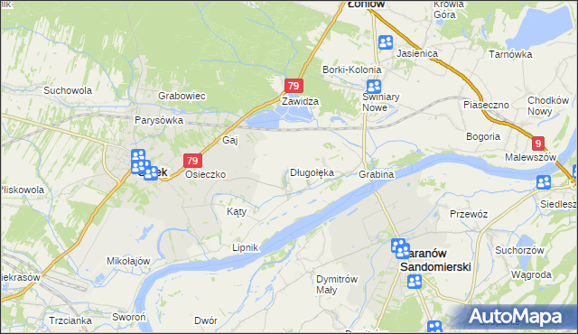 mapa Długołęka gmina Osiek, Długołęka gmina Osiek na mapie Targeo
