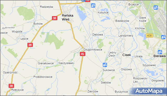 mapa Długomiłowice, Długomiłowice na mapie Targeo