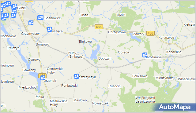 mapa Dobczyn gmina Śrem, Dobczyn gmina Śrem na mapie Targeo