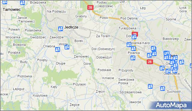 mapa Dobieszyn gmina Jedlicze, Dobieszyn gmina Jedlicze na mapie Targeo