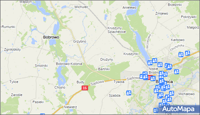 mapa Drużyny gmina Bobrowo, Drużyny gmina Bobrowo na mapie Targeo