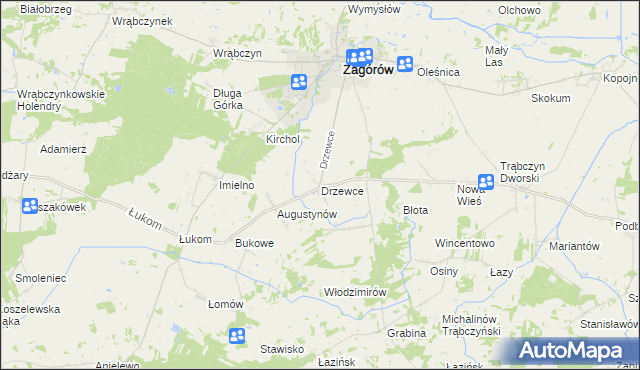 mapa Drzewce gmina Zagórów, Drzewce gmina Zagórów na mapie Targeo