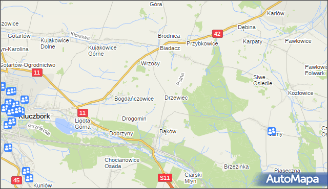 mapa Drzewiec gmina Kluczbork, Drzewiec gmina Kluczbork na mapie Targeo