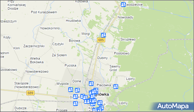 mapa Dubiny, Dubiny na mapie Targeo