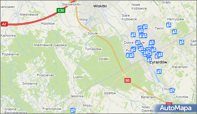 mapa Działki gmina Wiskitki, Działki gmina Wiskitki na mapie Targeo