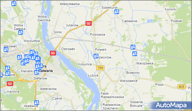 mapa Dziecinów gmina Sobienie-Jeziory, Dziecinów gmina Sobienie-Jeziory na mapie Targeo