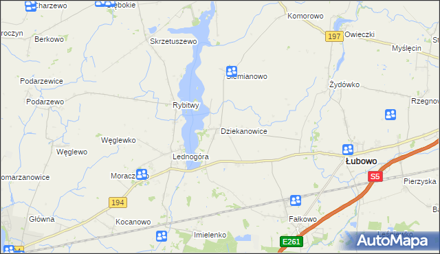 mapa Dziekanowice gmina Łubowo, Dziekanowice gmina Łubowo na mapie Targeo