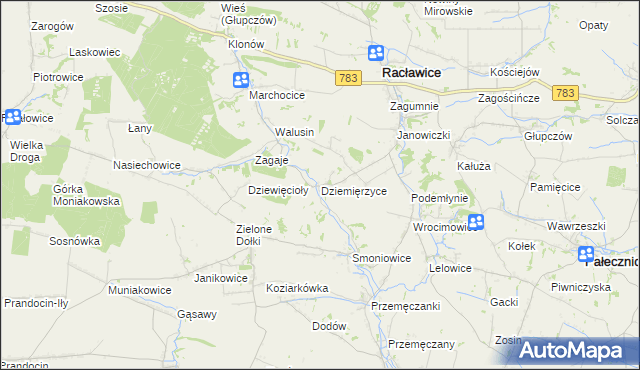 mapa Dziemięrzyce, Dziemięrzyce na mapie Targeo