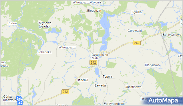 mapa Dźwierszno Małe, Dźwierszno Małe na mapie Targeo