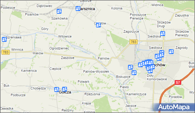 mapa Falniów, Falniów na mapie Targeo