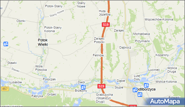 mapa Felinów gmina Modliborzyce, Felinów gmina Modliborzyce na mapie Targeo