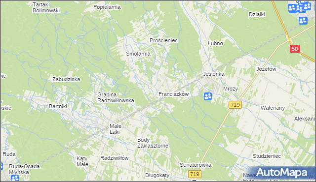 mapa Franciszków gmina Wiskitki, Franciszków gmina Wiskitki na mapie Targeo