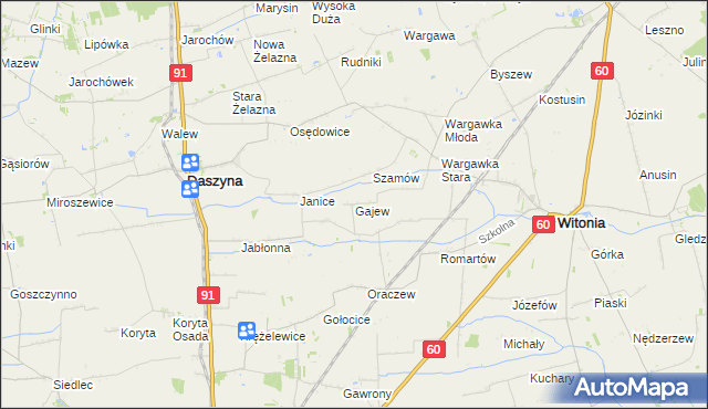 mapa Gajew gmina Witonia, Gajew gmina Witonia na mapie Targeo