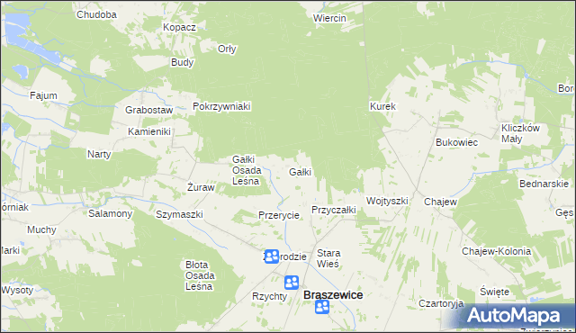 mapa Gałki gmina Brąszewice, Gałki gmina Brąszewice na mapie Targeo