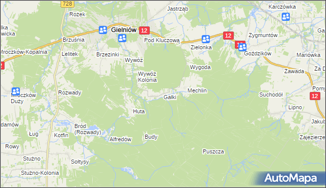 mapa Gałki gmina Gielniów, Gałki gmina Gielniów na mapie Targeo