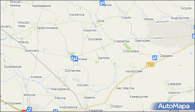 mapa Garbów gmina Błaszki, Garbów gmina Błaszki na mapie Targeo