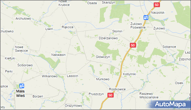mapa Główczyn gmina Mała Wieś, Główczyn gmina Mała Wieś na mapie Targeo