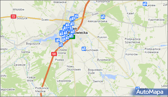 mapa Głuchówek gmina Rawa Mazowiecka, Głuchówek gmina Rawa Mazowiecka na mapie Targeo