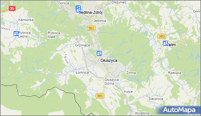 mapa Głuszyca powiat wałbrzyski, Głuszyca powiat wałbrzyski na mapie Targeo