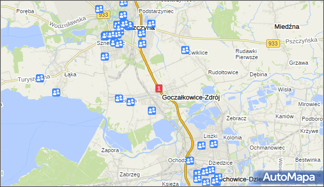 mapa Goczałkowice-Zdrój, Goczałkowice-Zdrój na mapie Targeo