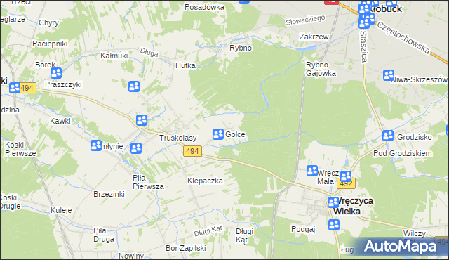 mapa Golce gmina Wręczyca Wielka, Golce gmina Wręczyca Wielka na mapie Targeo