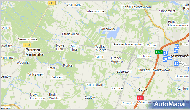 mapa Górki gmina Puszcza Mariańska, Górki gmina Puszcza Mariańska na mapie Targeo