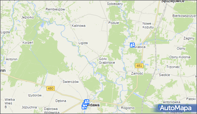 mapa Górki Grabińskie, Górki Grabińskie na mapie Targeo