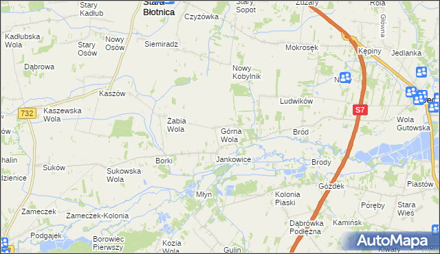 mapa Górna Wola gmina Jedlińsk, Górna Wola gmina Jedlińsk na mapie Targeo