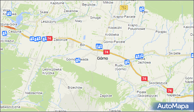 mapa Górno powiat kielecki, Górno powiat kielecki na mapie Targeo