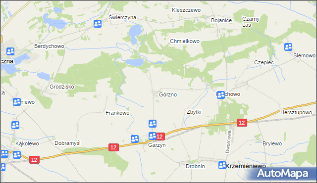 mapa Górzno gmina Krzemieniewo, Górzno gmina Krzemieniewo na mapie Targeo