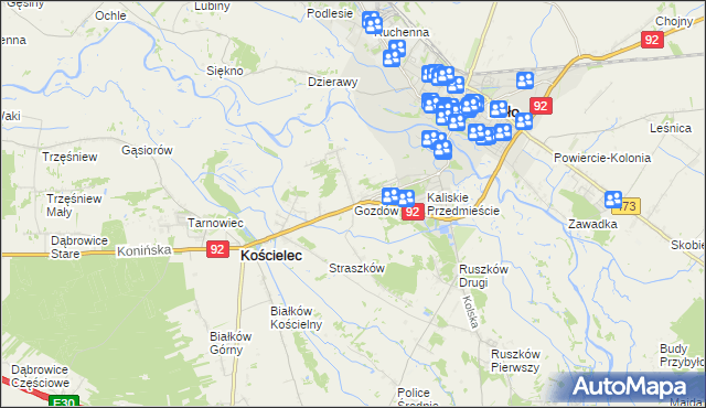 mapa Gozdów gmina Kościelec, Gozdów gmina Kościelec na mapie Targeo
