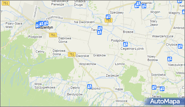 mapa Grabków gmina Pawłów, Grabków gmina Pawłów na mapie Targeo