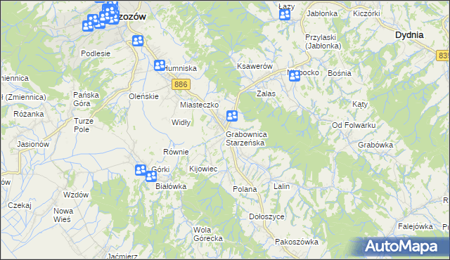 mapa Grabownica Starzeńska, Grabownica Starzeńska na mapie Targeo