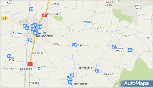 mapa Grębów gmina Rozdrażew, Grębów gmina Rozdrażew na mapie Targeo