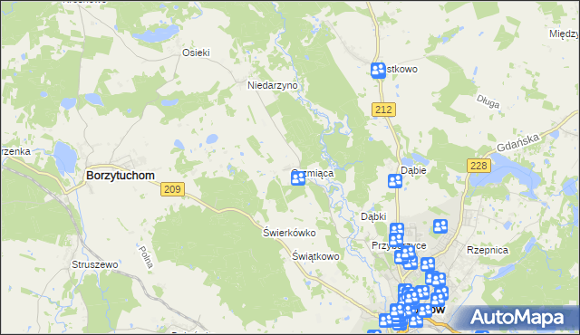 mapa Grzmiąca gmina Bytów, Grzmiąca gmina Bytów na mapie Targeo