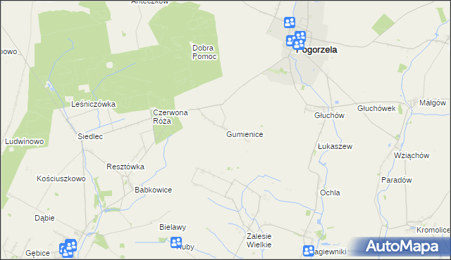mapa Gumienice gmina Pogorzela, Gumienice gmina Pogorzela na mapie Targeo