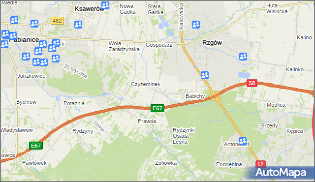 mapa Guzew gmina Rzgów, Guzew gmina Rzgów na mapie Targeo